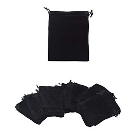 Velvet Bags with Drawstring for Jewelry, Gifts, Packaging; Cloth Plain Pouches by Mandala Crafts (Black, 2 X 3 Inches)
