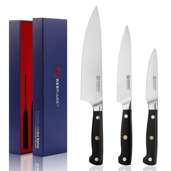 KEEMAKE Chef Knife Set 3 Piece, Sharp Kitchen Knives Set Professional Cooking Knife Set, German Stainless Steel 1.4116 Cutting Knives Set for Kitchen with ABS Handle