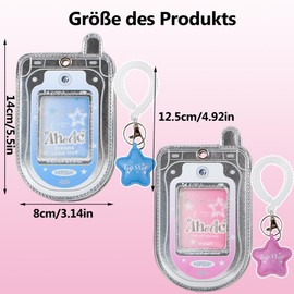 Pack of 2 Star Kpop Photocard Holder Keychain 3.15 x 5.51 Inches Photo Card Holder Key Chain Top Loaders Card Sleeves with Spiral Wrist Spool for Cards Protector School Office (Pink, Blue)