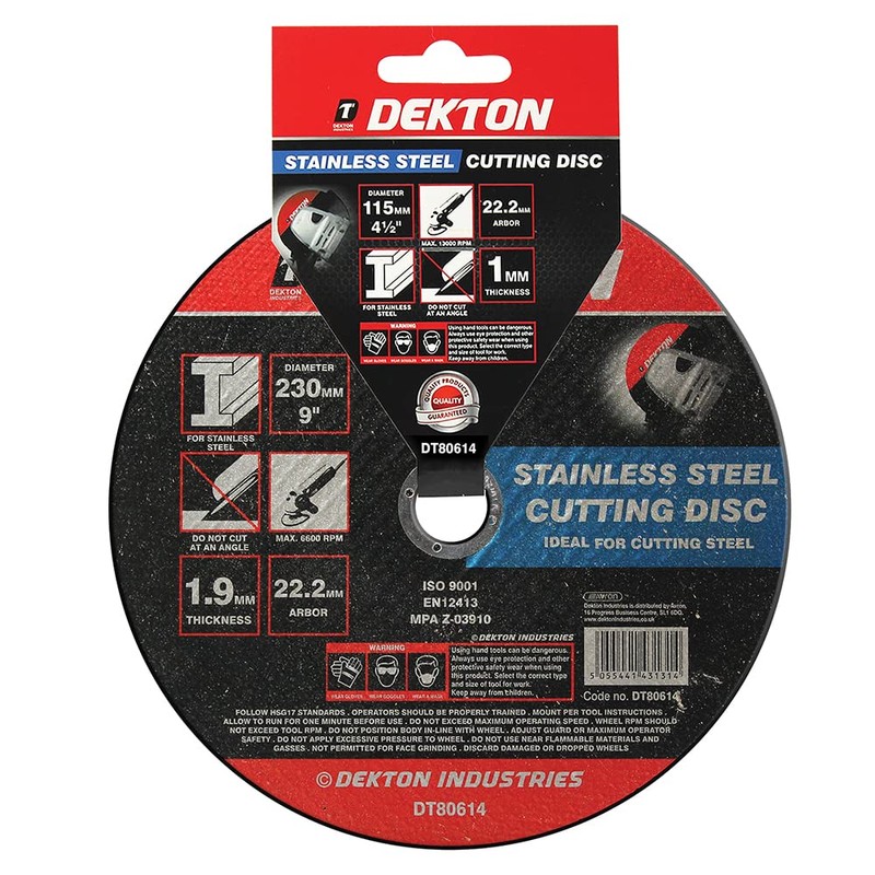 Dekton 115mm Cutting Disc Stainless Steel Ultra Thin- 230mm diameter|