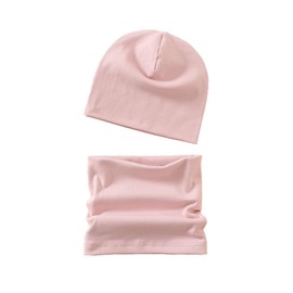 MAKFORT Children's Loop with Beanie Hat, Baby Scarves, Cotton Scarves, Winter Loop Scarf for Boys and Girls, lightpink