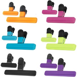12 Pieces Clips para Bolsas de Alimentos, Pinzas para Cerrar Bolsas de Cocina Duradero, inclye 6 Clips para Comida grande de 15.5cm y 6 pequeña de 7,5 cm, Broches para Bolsas de Cocina Multicolor