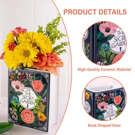 Small Book Shaped Decorative Vase, Ceramic Book Vase for Flowers, Unique Book Flower Vase Modern Decorative Vase for Home Office Bookshelf Living Room Bedroom Decor