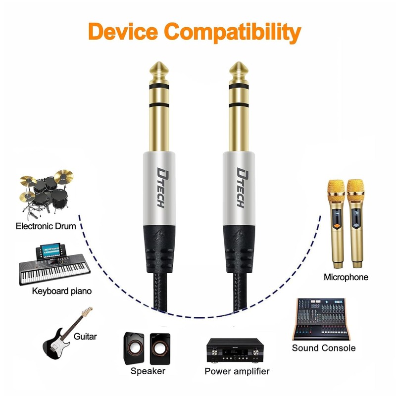 DTech Electric Guitar Cable TRS 1/4 Instrument Cable Aux Right