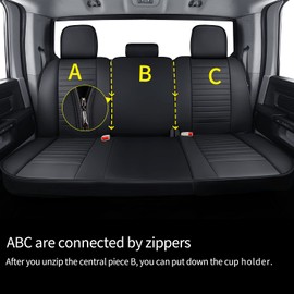 LUCKYMAN CLUB X02-BHX Rear-only Seat Covers for Selected 2011-2025 2026 Crew Quad Cab Ram Truck 1500 2500 3500,Fit 60/40-Split Flat Back Bench Seat, with Waterproof Faux Leather (02-Rear, Black)