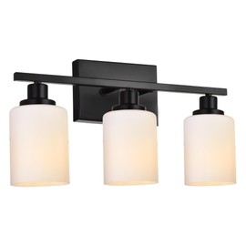 MELUCEE Matte Black Bathroom Light Fixtures with Milky White Glass Shade, 3-Light Bathroom Lights Vanity Lighting Fixtures Over Mirror Wall Sconces for Living Room Hallway Study Room