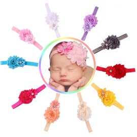 Sturmm 10PCS Baby Girl Headbands with Polygonal Flower Inlay Rhinestone for Photography Pink