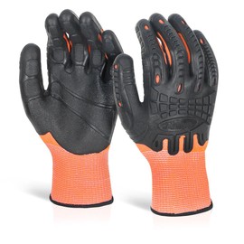 Beeswift Glovezilla Cut Resistant Fully Coated Impact Glove/Tear Resistance Safety Gloves Personal Protective Equipment Work Gloves PPE Workwear – Orange/Black - Medium - 1 Pair