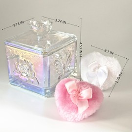 WHSLILR Body Powder Puff and Container - Glass Dusting Powder Container with 2 Soft Puffs – Vintage Powder Puff Case for Women & Girls (3.74x3.74x4.53 H in)- GRB013-Multi