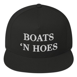 Hogue WS LLC Boats N Hoes Hat (Embroidered Flat Bill Snapback Cap) Black, One Size