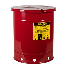 Justrite 09510 Galvanized Steel Oily Waste Safety Can with Hand Operated Cover, 14 Gallon Capacity, Red