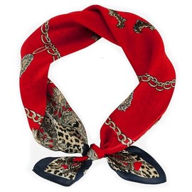 LSHARON SILK 100% Mulberry Silk Scarf Lightweight Neck Scarf - 53x53cm - Digital Printed Small Square Wraps Pure Silk Scarves Natural Silk Neckerchief Headscarf Gift for Women Men (35 Red Leopard)