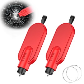 WTZWYFWJ Pack of 2 Car Emergency Hammer with Seat Belt Cutter, Car Safety Emergency Hammer, 2-in-1 Seat Belt Cutter, Emergency Hammer, Multifunctional Rescue Hammer for Vehicles, Car Safety Hammer, Car Escape (Red)