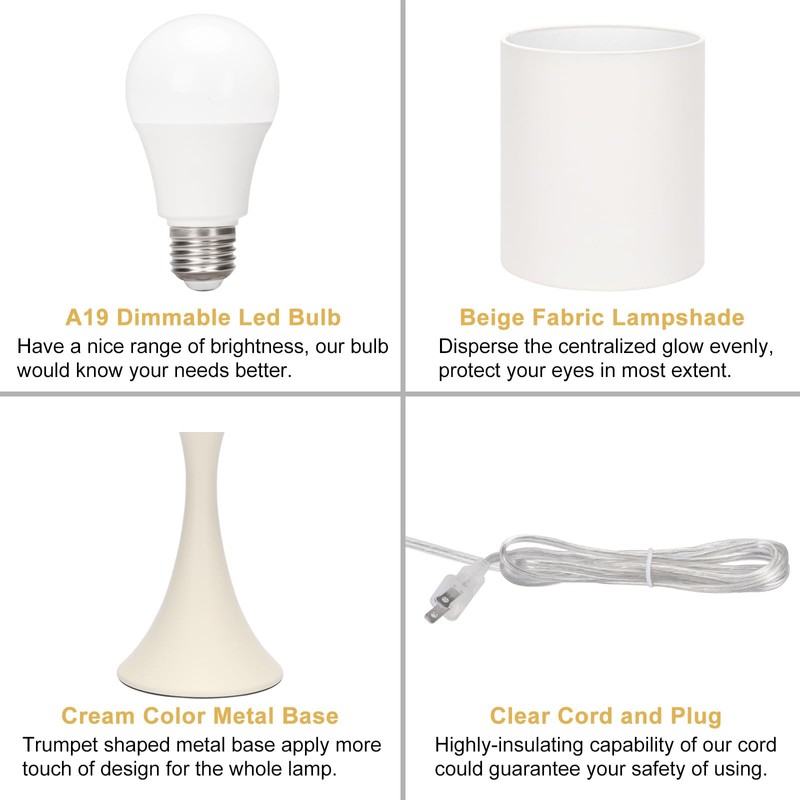 Dimmable Bedside Lamp, 3 Way Touch Control Table Lamp, Modern