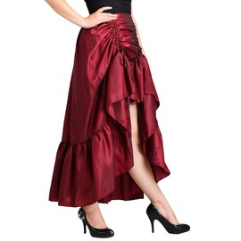 COSDREAMER Women's High Low Drawstring Skirt, Punk Skirt, High Waist Skirt, red