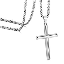 Cross Necklace for Men, Speroto Silver Mens Necklace with Cross Pendant and Wheat Chain, Cross Necklace Simple Jewelry Gift for Men Women Wheat Chain (silver, 18.00)