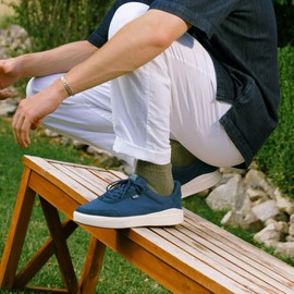 Kizik Slip On Sneakers: Prague 2 - Court Style, 4-Way Stretch Canvas with Suede Details, Casual Shoes for Men, Hands Free Convenience - Reflecting Pond M9