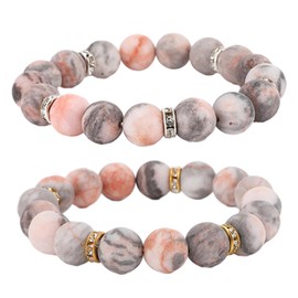 2Pcs Anti Anxiety Bracelet Bead Bracelet, Natural Bead Bracelet with 5 Gold/Silver Glitter Jewelry Beaded Bracelets for Women Birthday Anniversary Holiday Graduation Gift Crystal Bracelet