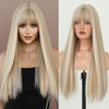 7JHH WIGS 26Inch Long Straight Wig with Bangs Blonde Wig