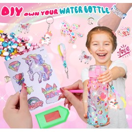 Decorate Your Own Water Bottle for Gifts for Girls - diy friendship bracelet,Christmas/Easter/Birthday Gift Ideas, Fun DIY Activity Crafts for Kids, Great Gift for Little Girl((Pink Unicorn)