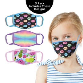 ABG Accessories Girls' 3-Pack Kid Fashionable Protection, Reusable Fabric Face Mask Age 3-7, Fruit Design, 3 Count (Pack of 1)