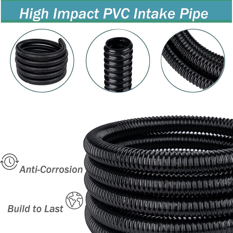 Pond Tubing,1 inch PVC Flexible Pond Hose, Black Corrugated Waterfall
