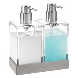 Modern Innovations Acrylic Twin Liquid Soap and Lotion Dispenser Set with Caddy - Double Soap Dispenser for Kitchen - Clear Soap Dispenser for Bathroom, Shampoo, Conditioner, Body Wash