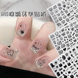 [Overseas] Kitty Nail Sticker Nail Kitty Sticker Cartoon Doodle Nail Sticker Cute Cat Puppy Black and White Simple Star Free Size/ White Puppy (Jo2638-01) 50ea