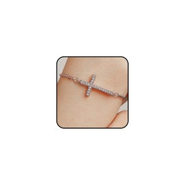 Sparkling Zirconia Cross Lariat Bracelet for Women Adjustable Christian Crucifix Slider Hand Chain Faith Based Gifts for First Communion Baptism (Silver)