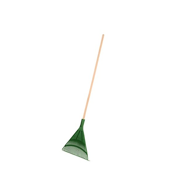 Superio Green Garden Rake with Wood Handle - Durable Plastic
