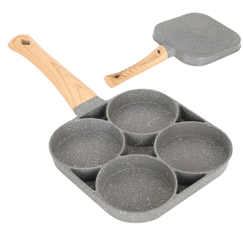 4‑Hole Egg Frying Pot Pancake Pan with Wood Handle for