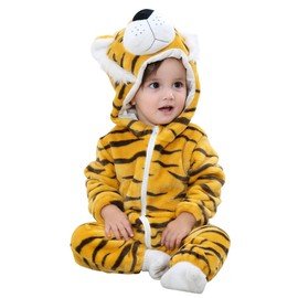 COOKY.D Infant Hooded Baby Rompers Animal Jumpsuit Soft Flannel Winter Cosplay Costume for Baby Girls Boys, 12-18 Months, Tiger