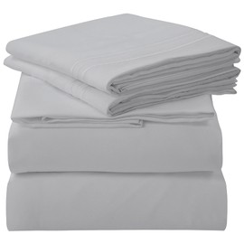 ROYALE LINENS 4 Piece Full Sheets Set - Soft Brushed 1800 Microfiber Bedding - 1 Fitted and 1 Flat Sheet, 2 Pillow Cases - Wrinkle Free & Fade Resistant - Hotel Luxury Bed Sheets Set (Silver, Full)