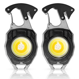 MAKDAK Carabiner Flashlight Tool - 2pc Keychain Flashlight Cob Keychain Work Light 7 Light Modes 1600Lumen Rechargeable Flashlights Pocket Mini Flashlight Bottle Opener Keychain Black