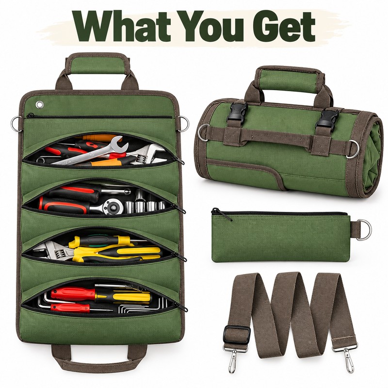 Heavy-Duty Roll-Up Tool Bag – Portable Oxford Fabric Tool Organizer