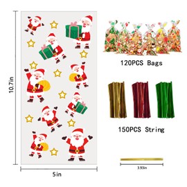REJODA Christmas Snowflake Cellophane Treat Bags, Extra Thick Candy Gift Bags with Twist Ties for Xmas Party and Winter Wonderland Supplies (120 Pcs Christmas)