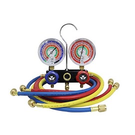 Mastercool (57161 Black Aluminum R410A, R22, R404A 2-Way Manifold Set with 3-1/8" Gauges, 3-60" Hoses and Standard 1/4" Fittings, Blue