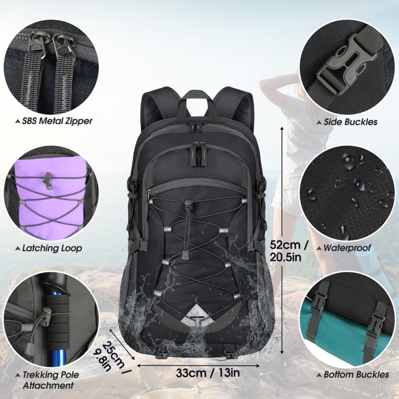 Hiking Backpack Men Women 40L Waterproof Backpack Foldable Lightweight Travel