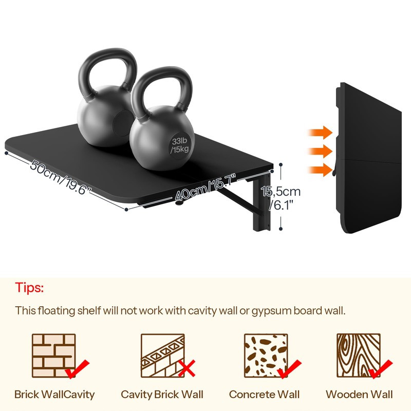 HOOBRO Folding Table, Wall Mounted Floating Desk with Iron Bracket,