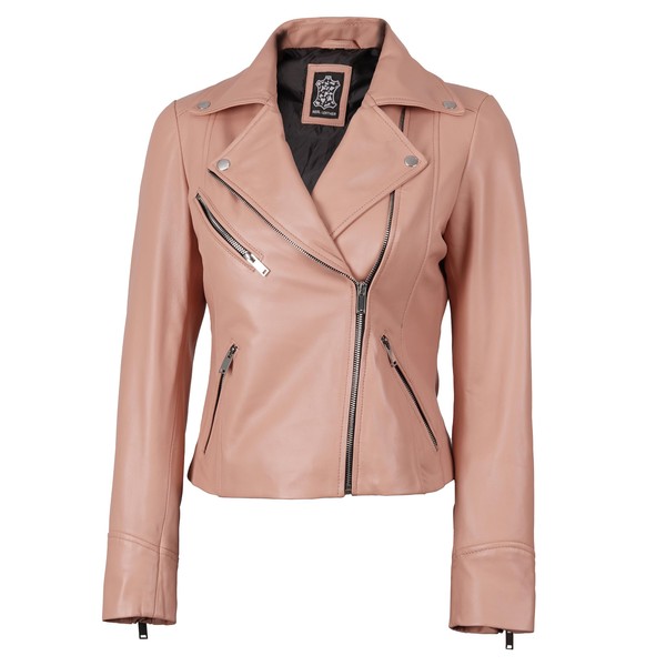 Decrum Pink Leather Jacket Womens - Leather Asymmetrical Jacket |