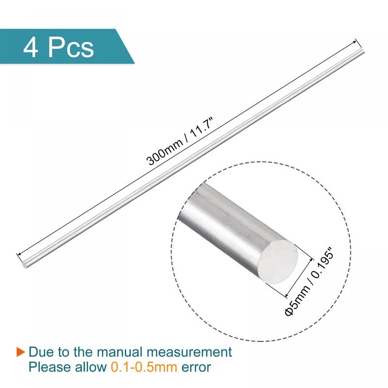 sourcing map Aluminum Solid Round Rod 5mm Diameter 300mm Length