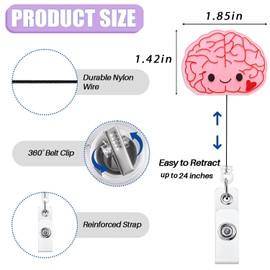 Cute Pink Brain Badge Reel Holder Retractable for Neuro Nurse, Neurologist & Medical Worker | Funny Neurology Nurse Gifts ID Name Badge Reel with Alligator Clip & 24” Durable Nylon Cord | Acrylic