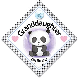 Granddaughter On Board Sign, Baby Panda On Board Sign, High Visibility Advisory Suction Cup Car Window Sign Designed to Let Other Road Users Baby is in The Car, 14 cm x 14cm x 2cm