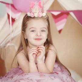 Canitor 4th Birthday Hat Decorations for Girl Crown Tiara for 4 Year Old Girl Birthday Decorations Gift Princess Headband Pet Dog Cat Outfit Accessories