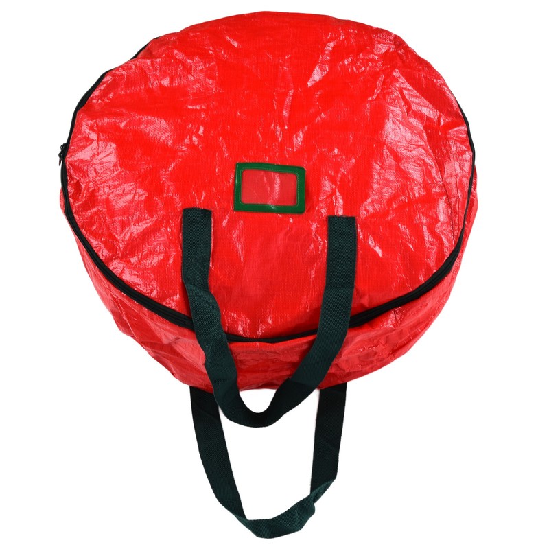 Christmas Wreath Storage Bag PE Woven Fabric Dustproof Round Red