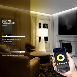 COB LED Strip Light White, Dimmable 2700K-6500K High Density 6080LEDs 24V Flexible LED Tape Light with Remote and APP Control, for Under Cabinet Bedroom Kitchen DIY Lighting,1 Rolls of 10M