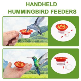 Hand Held Hummingbird Feeder Set - Window Wild Bird Feeder with Suction Cups, 4 Hummingbird Ring Feeder and Feeding Ports with Brush, Window Mount Feeder Hanging for Handheld/Outdoor/Garden/Yard