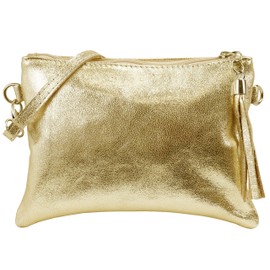 SH Leder Anny G248 Genuine Leather Shoulder Bag Clutch Small Bag Evening Bag 22 x 15 cm, 24k Gold, Small