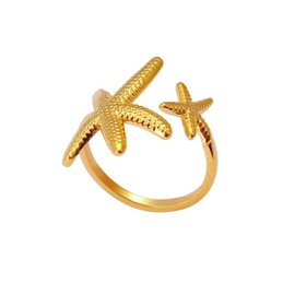 WETMT Gold Starfish Shell Ring for Women Irregular Starfish Ring Waterproof Ocean Ring Adjustable Finger Seashell Ring Summer Beach Ring
