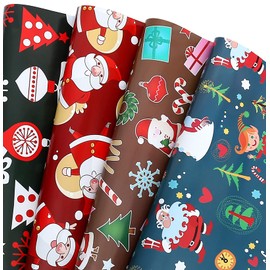 U'COVER Christmas Gift Wrapping Paper for Kids Boys Girls Baby Women Men Xmas Present Wrapping Paper 4 Style Christmas Santa Claus Snoman Tree Snowflake Deer Gift Wrap 12 FOLDED SHEET 20×29inch